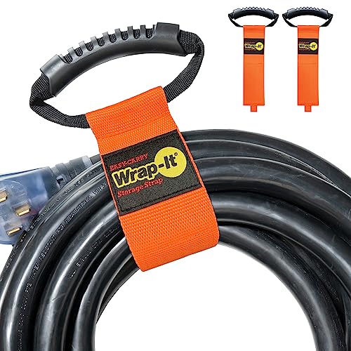 Easy-Carry Wrap-It Storage Straps - 22" (2-Pack) Blaze Orange | Heavy-Duty Hook and Loop Cord Carrying Strap, Hanger, and Organizer with Handle for Pool Hoses, Garden Hoses, Cords, Cables - color: Blaze Orange, size: 22" (2 Pack)