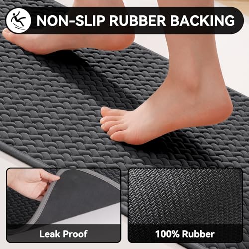 YDKGL Bathroom Runner Rug Non Slip, Super Absorbent Quick Dry Long Bath Mat, Foam Weave Texture Rubber Backing Ultra Thin Bathroom Mats Fit Under Door Bathroom Floor Bathtub Shower, 16"x 47" - color: Grey, size: 16"x 47"