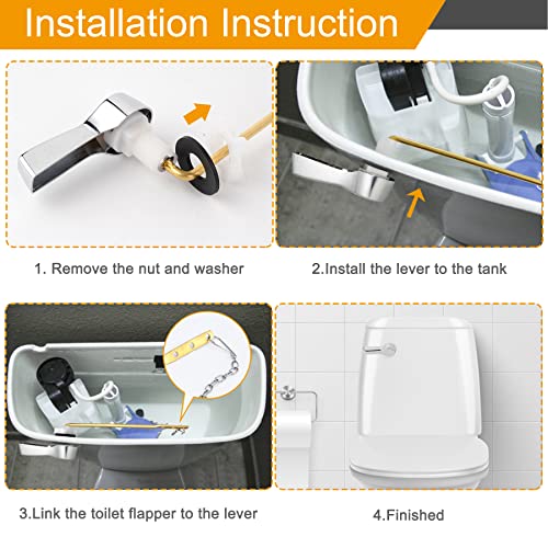 Hibbent Universal Metal Front Mount Toilet Handle Replacement Kit, Chrome | Toilet Bowl Flush Handle with Solid Brass Toilet Flush Tank Lever, Stainless Steel Flapper Chains for Most Toilet Tanks - color: Chrome, style: Upgraded Front Mount