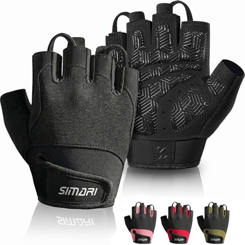 SIMARI Breathable Workout Gloves with Cushion Pad/Grip/Reduce Calluses, Weight Lifting Gloves for Gym Exercise, Cycling, Weightlifting Training, Fitness, Pilates, Kayaking, Gift for Men & Women - color: 1-Black, size: Medium