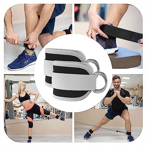 Fitness Ankle Straps for Cable Machines, 2 Pack Comfortable Adjustable Padded Ankle Wrist Cuffs, Kickback Glute Workouts for Men Women, D-Ring Leg Straps with Neoprene Padding - color: grey