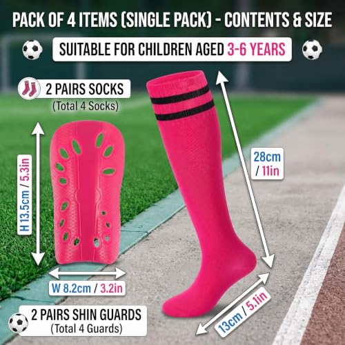 Soccer Shin Guards and Socks for Toddler Kids, Lightweight Soccer Shin Pads & Sleeves Equipment, Protective Defender Gear for 3-6 Years Old Children Boys Girls Sports Game - color: Pink