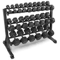 WF Athletic Supply Rubber Encased Hex Dumbbells with Rubber Grip Contoured Handle for Muscle Toning, Strength Building & Full Body Workout - color: y. 590LB Dumbbell Set w/ 3-Tier Rack