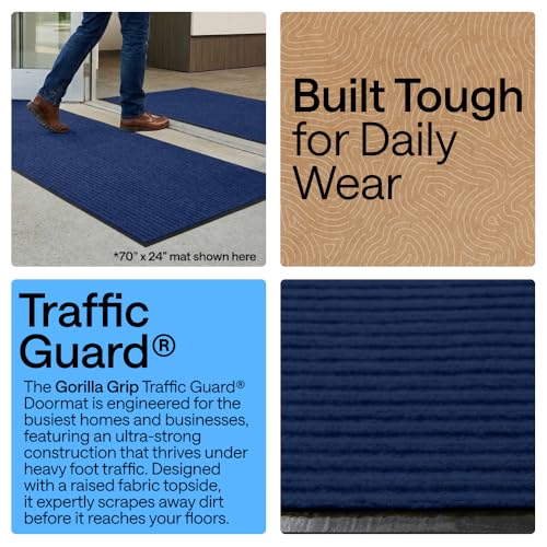 GORILLA GRIP Waterproof Traffic Guard Door Mat, 70x24, Indoor Outdoor Heavy Duty Entryway Mats, Strong Backing Commercial Utility Rugs for Office, Hallway, Garage, Patio, Low Profile Runner Rug, Blue - color: Blue, size: 70" X 24"