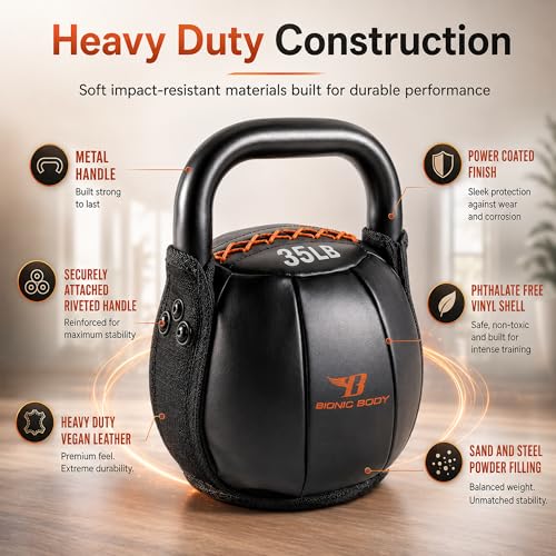 Bionic Body by Kim Lyons Soft Kettlebell with Handle | Soft Weight for Strength Training, Conditioning, Core & Full Body Workouts | Ergonomic Grip | Home Gym, Cross Training, HIIT & Functional Fitness Equipment - style: Orange - 35 LB