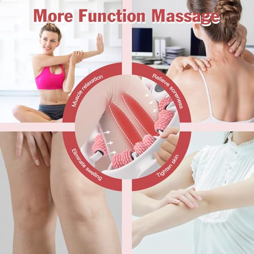 Cellulite Massage Tool Lymphatic Drainage Massager for Thighs & Legs & Buttocks, Anti Cellulite Roller with Detachable Handles Fascia Massage Tool for Contoured & Smoother Skin, White-Pink - color: Pink