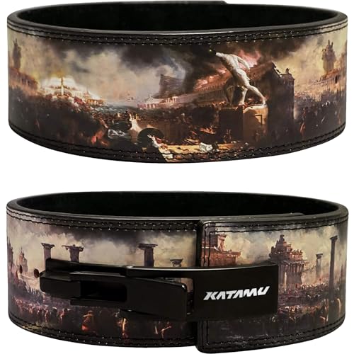 Katamu USPA & IPL Approved Premium Leather Lever Belt — 10mm and 13mm | Powerlifting Belt for Men and Women, Steel Lever Buckle, 4 Inch Wide Back Support for Deadlifts and Squats - color: Fall of Rome, size: XX-Large - 13mm