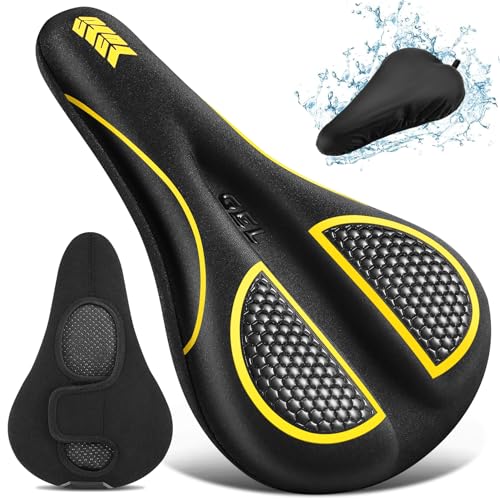 Bike Seat Cushion Gel Padded Bike Seat Cover Extra Soft Comfy for Men Women Comfort,with Peloton Stationary, Exercise, Mountain Bikes, Road & Electric - color: Yellow