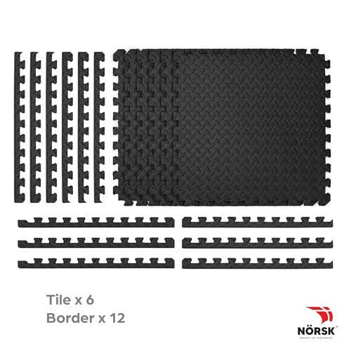 NÖRSK Duräflex Medium-Duty Reversible Interlocking Foam Floor Tiles, Diamond Plate Texture, Black/Blue, 24 X 24 X .47 in., 6-Pack (24 sq. ft.) (Black/Gray, 1.0" Thick) - color: Black/Gray, size: 1.0" Thick