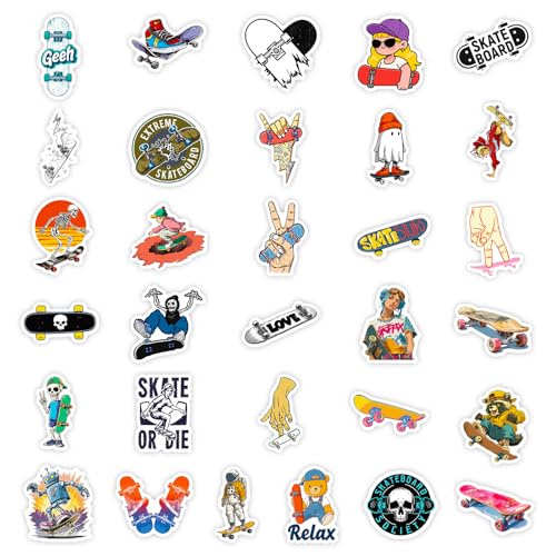56PCS Skateboarding Stickers Aesthetic PET Transparent Stickers Graffiti Butterfly Decals Waterproof Decorative Decals for Scrapbook Journal Planner Water Bottles Phone Cases Laptops - color: Skateboard