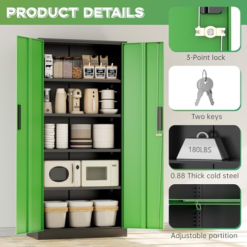 INTERGREAT Metal Storage Cabinet,72" Steel Lockable File Cabinet with Locking Doors and Adjustable Shelves,Locking Tool Cabinets for Office,Home,Garage,Gym,School (Black Green) - color: Black Green, size: MSC-D16