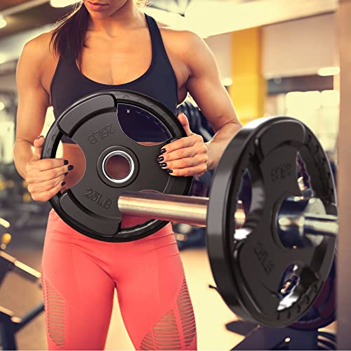 RitFit Weight Plates for Barbell, 2-Inch Olympic Rubber Grip Plates for Weightlifting and Strength Training in Home & Gym, Single, Pair and Sets
