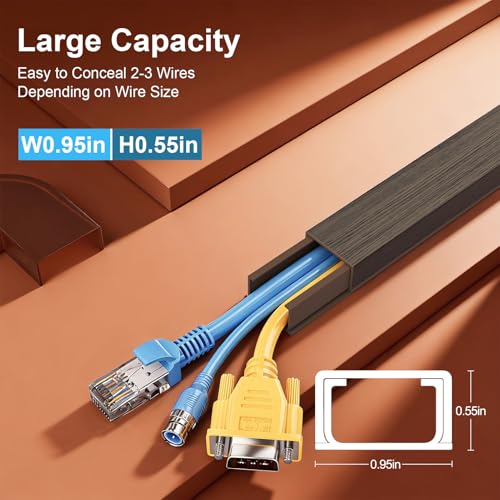 Yecaye Cord Hider, 113in Medium Cord Covers for Wires on Wall, Cord Organizer for 2-3 Wires, Easy Install Cable Management Kit, TV Cable Hider for Home Office, W0.95in H0.55in, Darkwood - color: Darkwood, size: 113in L x 0.95in W x 0.55in H