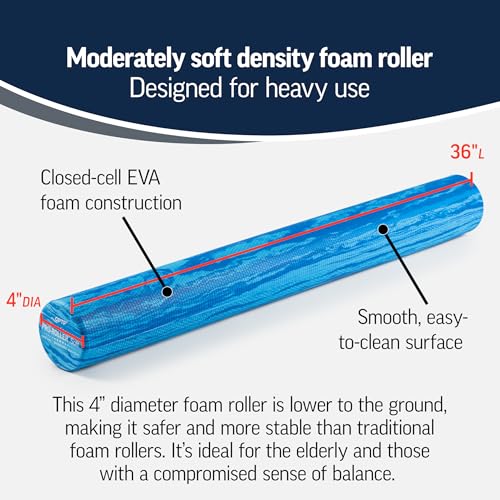 OPTP PRO-Roller Soft Density Foam Roller – Round, Blue, 36" x 4" | Low density soft foam roller for physical therapy, Pilates, yoga foam roll exercises, and muscle recovery, blue 36" x 4" - color: Blue 36" X 4"