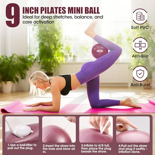 ROSAPOAR Pilates Essentials Kit for Women, Pilates Ring Set - 14" Magic Circle with Yoga Ball & Resistance Bands – Pilates Kit for Home Workouts, Toning & Core Sculpting Pilates Equipment - color: Pink