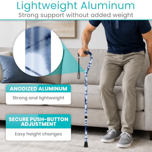 Vive Walking Cane for Women, Men, Elderly - Patented Offset Grip - Lightweight Adjustable Walking Aid with a Non-Slip Tip - Sturdy Balancing Mobility Aid for Seniors - color: Blue Burst