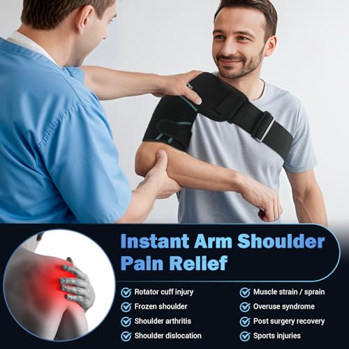 Comfytemp Shoulder Ice Pack Wrap Shoulder Brace, Gel Cold Compression Sleeve for Injuries Reusable Arm Rotator Cuff Pain Relief, Therapy Recovery Items for Men Women, 2 Gel Ice Packs - color: Black - 2 Gel Pack + 1 Brace