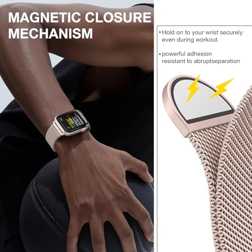 Stainless Steel Milanese Loop Compatible with Apple Watch Bands 46mm 44mm 45mm 49mm men and women, Magnetic Clasp Replacement for iWatch Ultra Series 11 10 9 8 7 SE 6 5 4 3 2 1 - color: Rose Gold (Series 11 10), size: 44/45/46/49mm