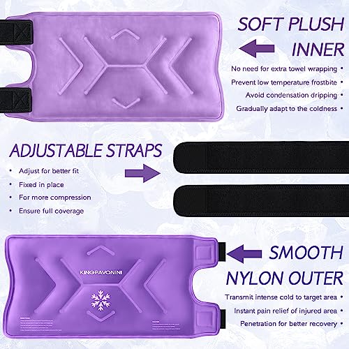 KingPavonini XXL Knee Ice Pack Wrap Around Entire Knee After Surgery, Large Reusable Gel Ice Pack for Injuries, Pain Relief, Swelling, Sports Injuries, 1 Pack (Purple) - style: Purple