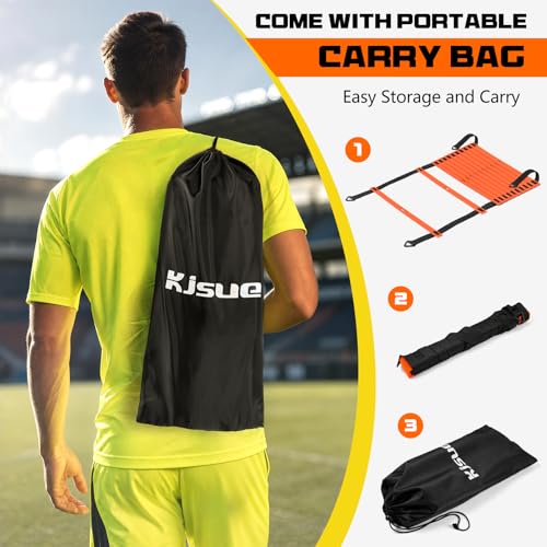 2 Pack 20ft Agility Ladder Set, 40ft Total Adjustable Speed Ladder with 12 Cones, 8 Stakes, 1 Carry Bag - Parallel Footwork Drills Gear for Football Soccer Basketball Training Equipment - color: Orange