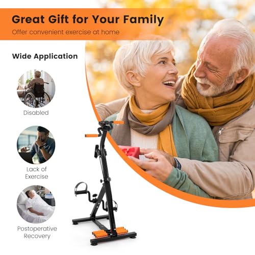 GYMAX Pedal Exercise Bike for Seniors, Hand Arm Leg and Knee Fitness Machine with Massage, LCD Monitor, Adjustable Height and Length for Total Body, Home Exercise Equipment for Elderly