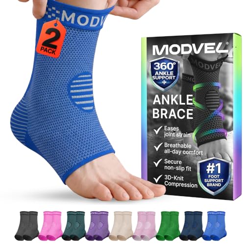 Modvel Foot & Ankle Brace Socks for Sprained Ankle Compression Sleeve - Foot Support for Women & Men - Tendonitis & Arthritis Ankle Brace Sports Running, Torn Ligaments & Women Stabilizing Ankle Wrap - color: Blue, size: Small