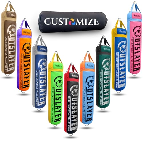 Outslayer 100 lbs Filled Heavy Bag | Custom Colors for Boxing, Kickboxing, Taekwondo & MMA Training | Made in USA - color: Custom Dual Color (DC), style: With Bottom D-Ring