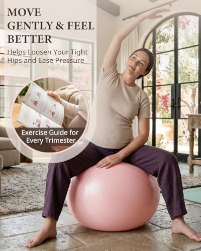Trideer Pregnancy Birthing Ball, 1.7mm Extra Thick Yoga Ball for Maternity, Labor, Physio, Recovery, Exercise Guide & Daily Comfort Tips for All Trimesters, Anti-Burst Non-Slip Stability Ball - color: Mistyrose, size: L(23-26IN/58-65cm)