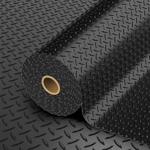 StellarStar 8x30 FT Garage Floor Mat, 2.8mm Thickened PVC Flooring Roll for Under Car, 240 SQFT Diamond Plate Black Garage Mats for Garage, Warehouse, Basement, Factory, Trailer (Include Tapes) - color: Black, size: 8x30 FT