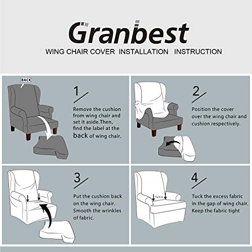 Granbest Premium Water Repellent Wingback Chair Cover 2-Piece High Stretch Jacquard Fabric Wing Back Chair Slipcovers (Wing Chair Cover, Navy Blue) - color: Navy Blue