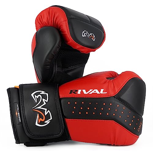 RIVAL Boxing RB10 Intelli-Shock Bag Gloves, Hook and Loop Closure - Ergonomic Fit, 1.25” of Closed Cell Foam for Intense Bag Use - color: Black/Red, size: X-Large