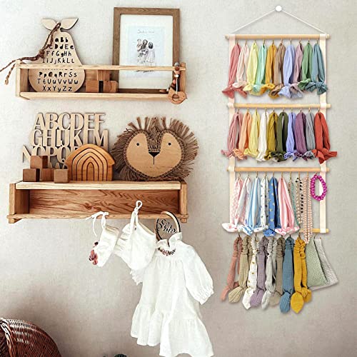POVETIRE Headband Holder Head Bands Organizer for Girls, Baby Headbands Hair Accessories Organizer Storage Wall Hanging Decor for Nursery Toddler Girls Room - color: Beige