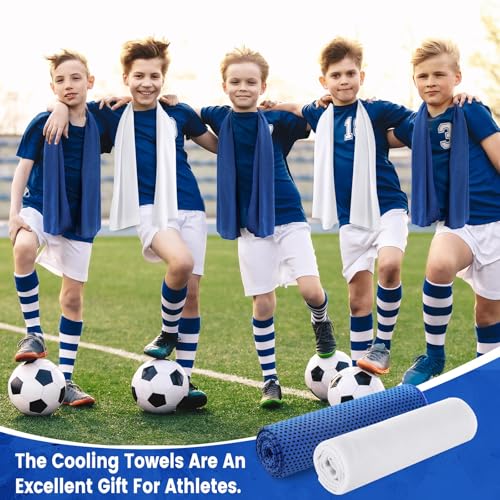 Hosuly 100 Pack Cooling Towels, 40"x12" Cooling Towels for Neck and Face Breathable Soft Chilly Sweat Rag Microfiber Sport Rags for Gym Yoga Golf Running - color: Dark Blue and White
