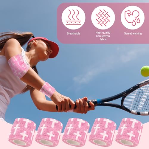 Geiserailie 12 Pack Christian Athletic Tapes 2 Inch x 5 Yards Self Adhesive Bandages Sports Wraps Breathable Elastic Wrap Non Woven Bandage for Wrist, Ankle, Baseball Football(Pink) - color: Pink