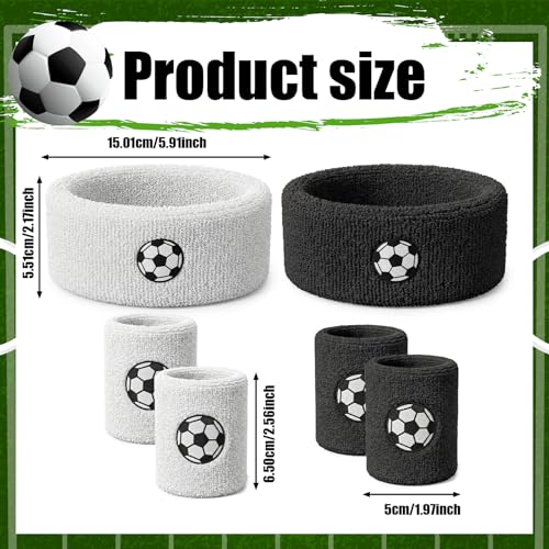 6Pcs Soccer Headband Sweatband Set - 2 Moisture Wicking Terry Cloth Headbands & 4 Athletic Wristbands Sweat Absorbing Sports Accessories for Workout Running Kids Teens