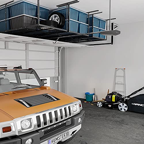 FLEXIMOUNTS 3x8 Overhead Garage Ceiling Storage Rack, Adjustable Garage Organization System, Heavy Duty Metal, 750lbs Weight Capacity, Black, Classic Series - color: Black, size: 3x8 ft