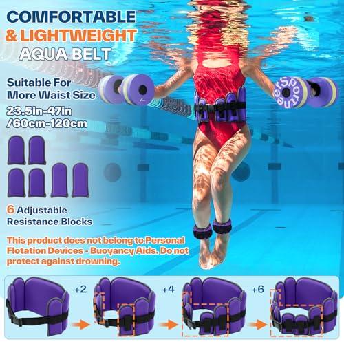 Sportneer Aquatic Exercise Equipment Water Aerobics Combo Set Includes High Density Water Weights Dumbbell Aqua Belt Water Ankle Weights for Pool Exercise Aquatic Therapy Pool Fitness Water Exercise - color: Purple, style: Aqua Fitness Set with 2lb Ankle