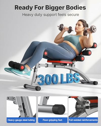 MERACH Ab Machine, Adjustable Ab Trainer, Sit Up Exercise Equipment 330LBS | Multi-Functional Adjustable Ab Workout Bench, Home Gym Equipment, Automatic Rebound, Core Ab Training - color: Black Red