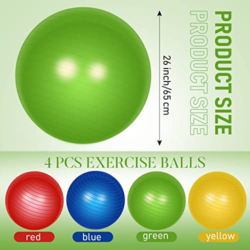 Leyndo 4 Pcs 26 Inch Yoga Exercise Ball Pilates Pregnancy Birthing Fitness Ball with Quick Pump Anti Burst for Improved Posture, Balance, Yoga, Pilates, Training - color: Bright Color
