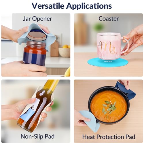 NIHOME Silicone Jar Opener – 6 Inch Large Anti-Slip Grip Pads, Premium 100% Food-Grade Silicone, Stylish Designer Colors, Multi-Purpose Heat-Resistant Mat & Coaster, Set of 4 (Ocean Gradient) - color: Ocean Gradient-4PCS, size: Round Shape