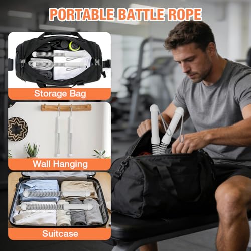 2PCS Ropeless Battle Ropes, Weighted Cordless Battle Ropes for Home Gym, Portable Silent Workout Rope Fitness Equipment for Full Body Toning, Low-Impact Workout, Strength & HIIT, Gray - style: Gray