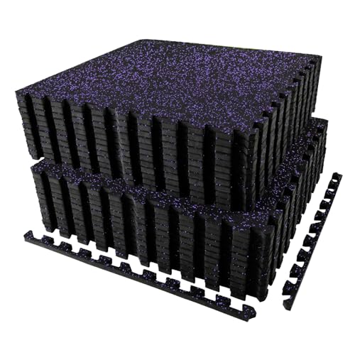 AIRHOP 0.56in Thick 96 Sq Ft Exercise Equipment Mats, 24 Tiles Upgraded Rubber Top with High Density EVA Foam, Large Interlocking Puzzle Gym Flooring for Home Gym, Heavy Weight Workout, 24 x 24in - color: Black/Purple, size: 96 Sq Ft (24 Tiles)