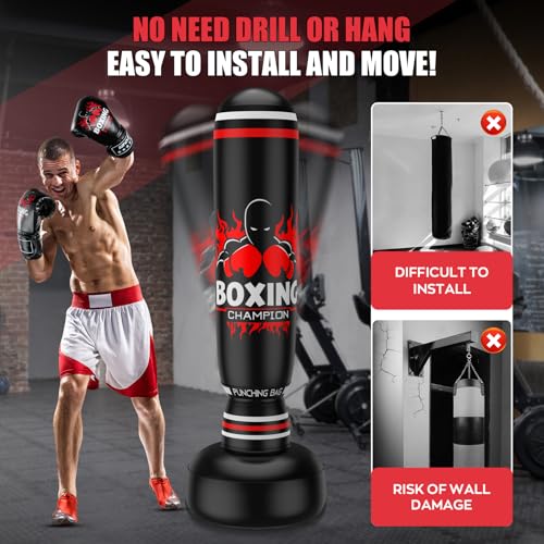 Freestanding Punching Bag, Includes Boxing Gloves and Electric Air Pump