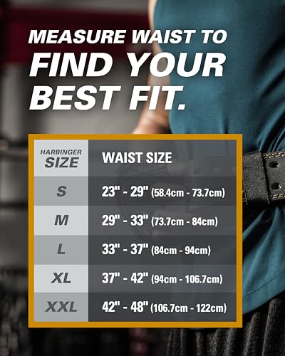 Harbinger Padded Leather Contoured Weightlifting Belt - 4" or 6” Width - Interior Suede Lining & Foam Cushioning - Heavy-Duty Dual Prong Steel Roller Buckle - for Lifting Support - size: Medium, style: 4 Inch