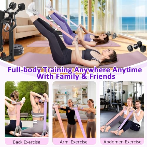 Fabric Resistance Band with Handles,Non-Slip Foot Pedal Puller Resistance Band for Legs & Glutes Working Out,Portable Yoga & Physical Therapy&Home Fitness Accessories for Women & Men - color: 1pc pink & 1pc purple