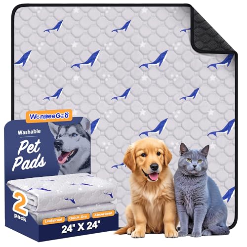Washable Dog Pee Pads, Non-Slip Waterproof, 24 x 24 in, 2 Pack, Dolphin | Super absorbent, waterproof and non-slip; washable, reusable dog pads for crates, playpens, floors, furniture and travel - color: Dolphin Pattern, size: 24"x24"(Pack of 2)
