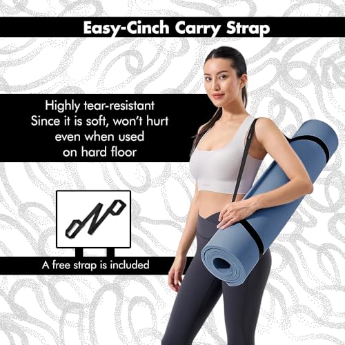 Thick Yoga Mat for Exercise & Pilates – Non Slip Yoga Mats with Strap, Extra Wide Gym Matt for Home, Lightweight & Durable Pilates Mat for Studio Fitness - color: DARK BLUE