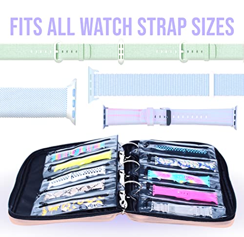 Skywin Watch Band Holder for Apple Watch Bands - An Apple Watch Band Case Organizer with a Band Capacity and Zippered Compartment Sleeves - color: Pink