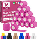 AZEN 16 Pack Self Adhesive Bandage Wrap Pink, 2" X 5 Yards Elastic Cohesive Bandage Wrap, Athletic Tape, Vet Wrap, Ankle Tape, Tattoo Grip Tape Wrap (Pink) - color: Pink, size: 2 Inch