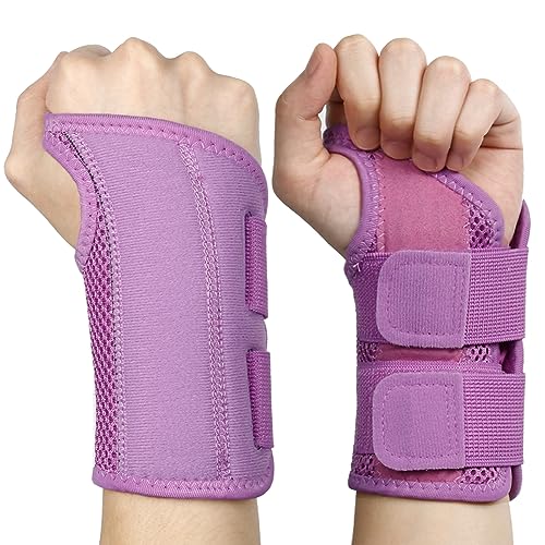 NuCamper Wrist Brace Carpal Tunnel Right Left Hand for Men Women, Night Wrist Sleep Supports Splints Arm Stabilizer with Compression Sleeve Adjustable Straps,for Tendonitis Arthritis Pain Relief (Left Hand-Purple, Small/Medium (Pack of 1)) - size: Small/M